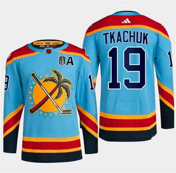 Mens Florida Panthers #19 Matthew Tkachuk Blue 2024 Stanley Cup Final Patch Reverse Retro Stitched Jersey Dzhi->->NHL Jersey